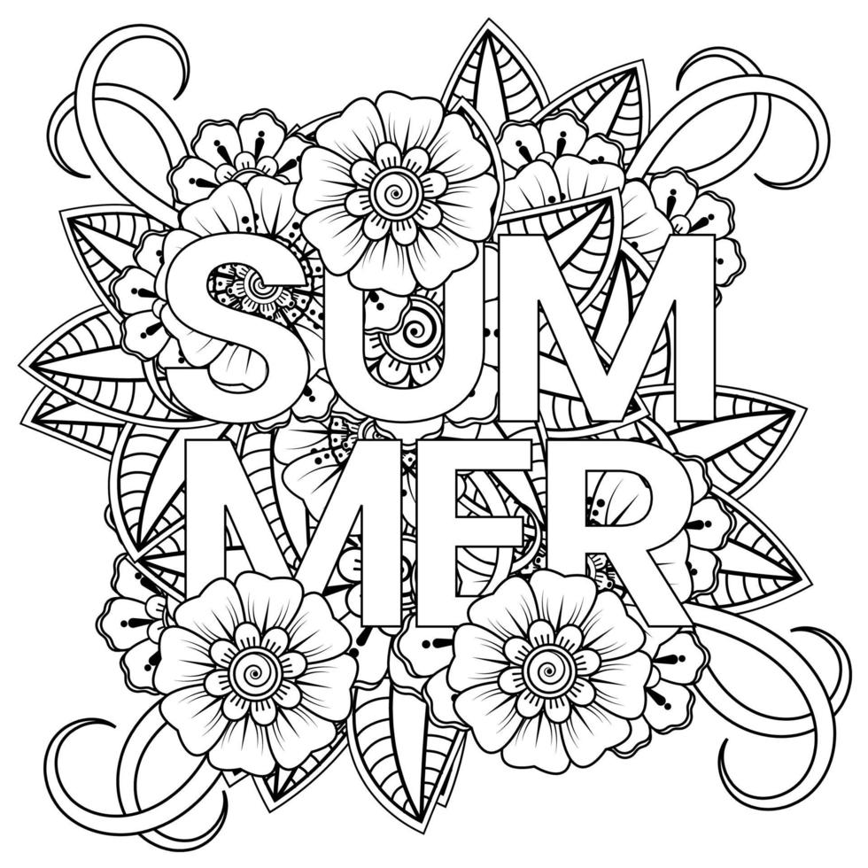 Hello Summer banner template with mehndi flower vector