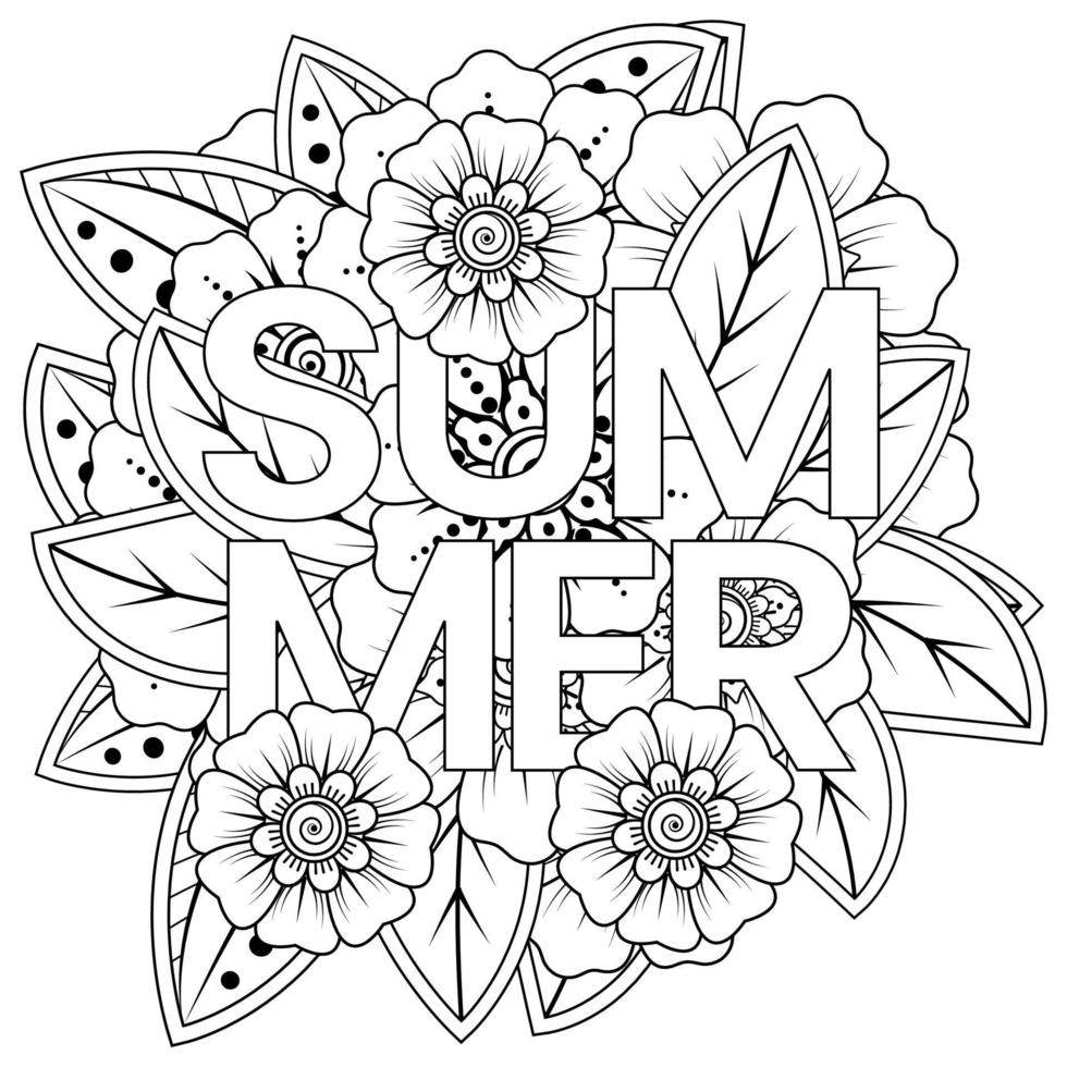 Hello Summer banner template with mehndi flower vector