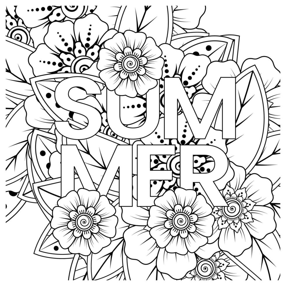 Hello Summer banner template with mehndi flower vector