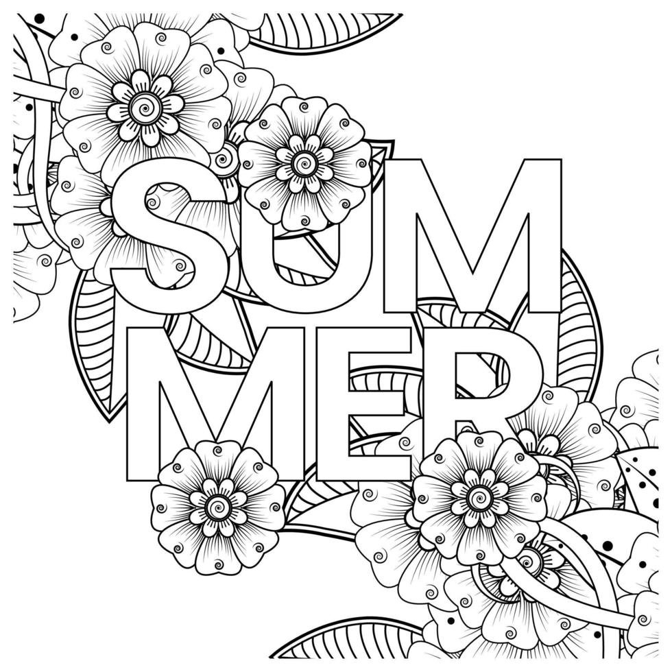 Hello Summer banner template with mehndi flower vector