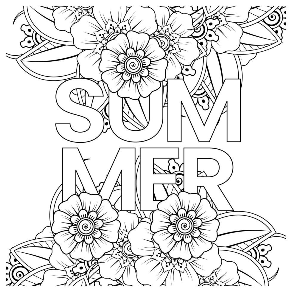 Hello Summer banner template with mehndi flower vector