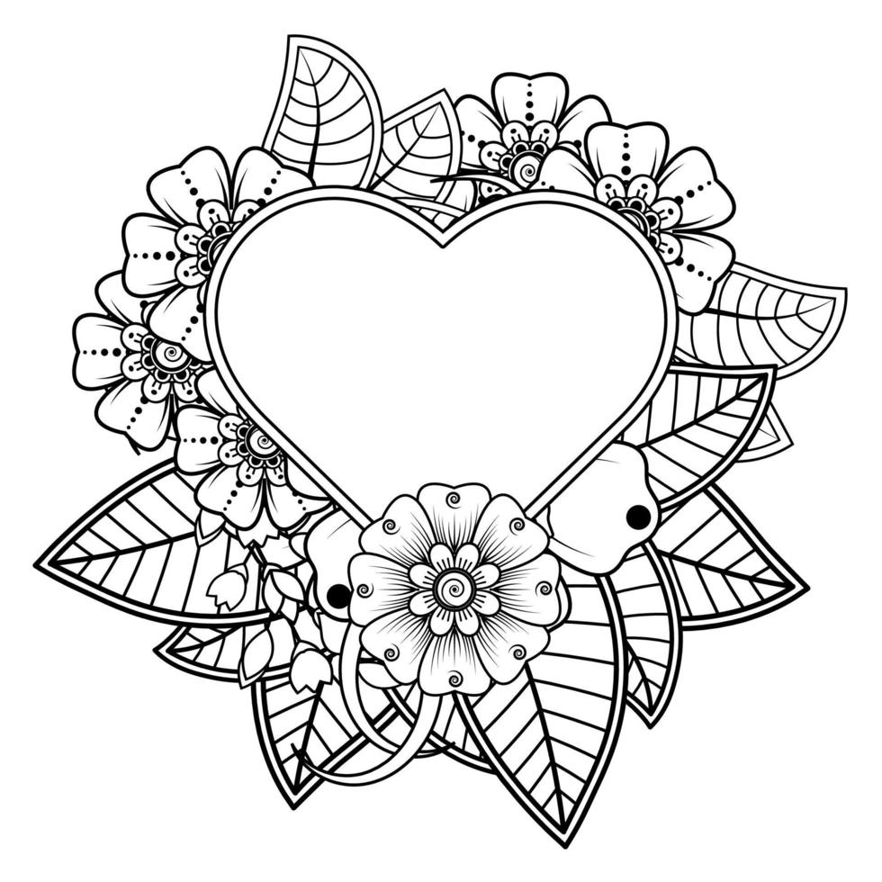 mehndi flower with frame in shape of heart vector