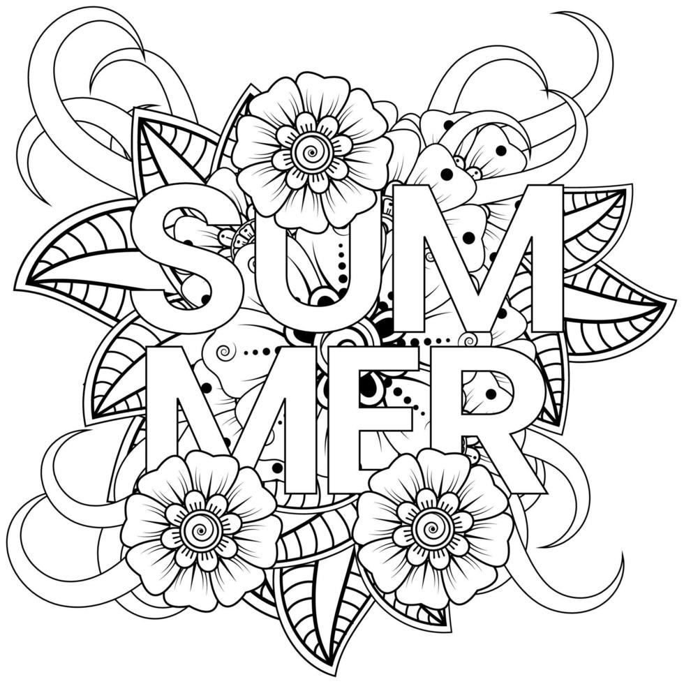 Hello Summer banner template with mehndi flower vector