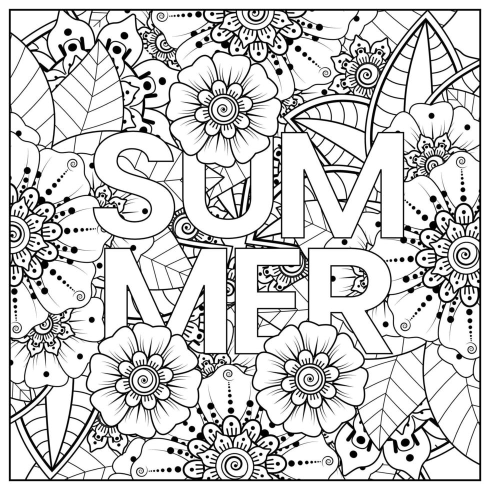 Hello Summer banner template with mehndi flower vector