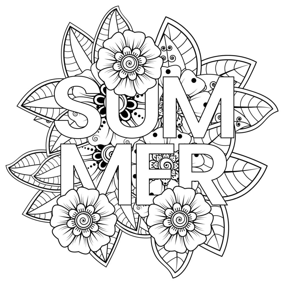 Hello Summer banner template with mehndi flower vector