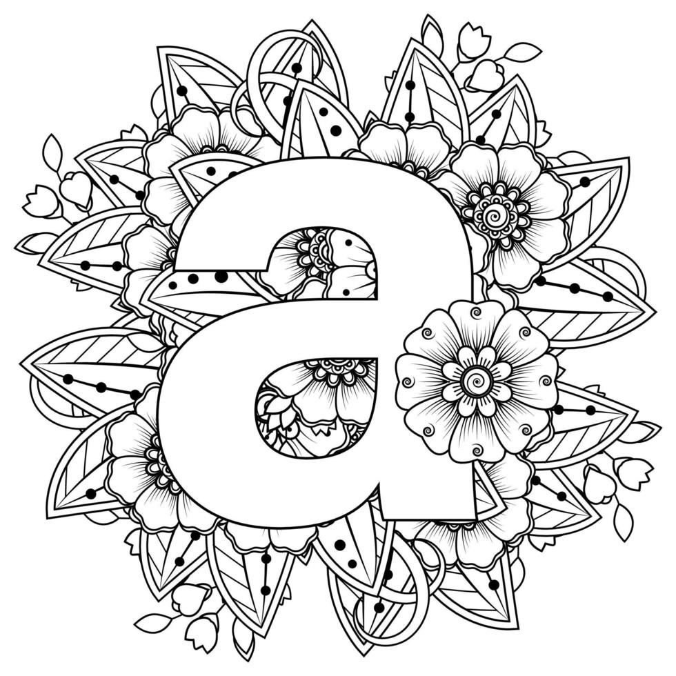 Letter A with Mehndi flower. decorative ornament in ethnic oriental vector