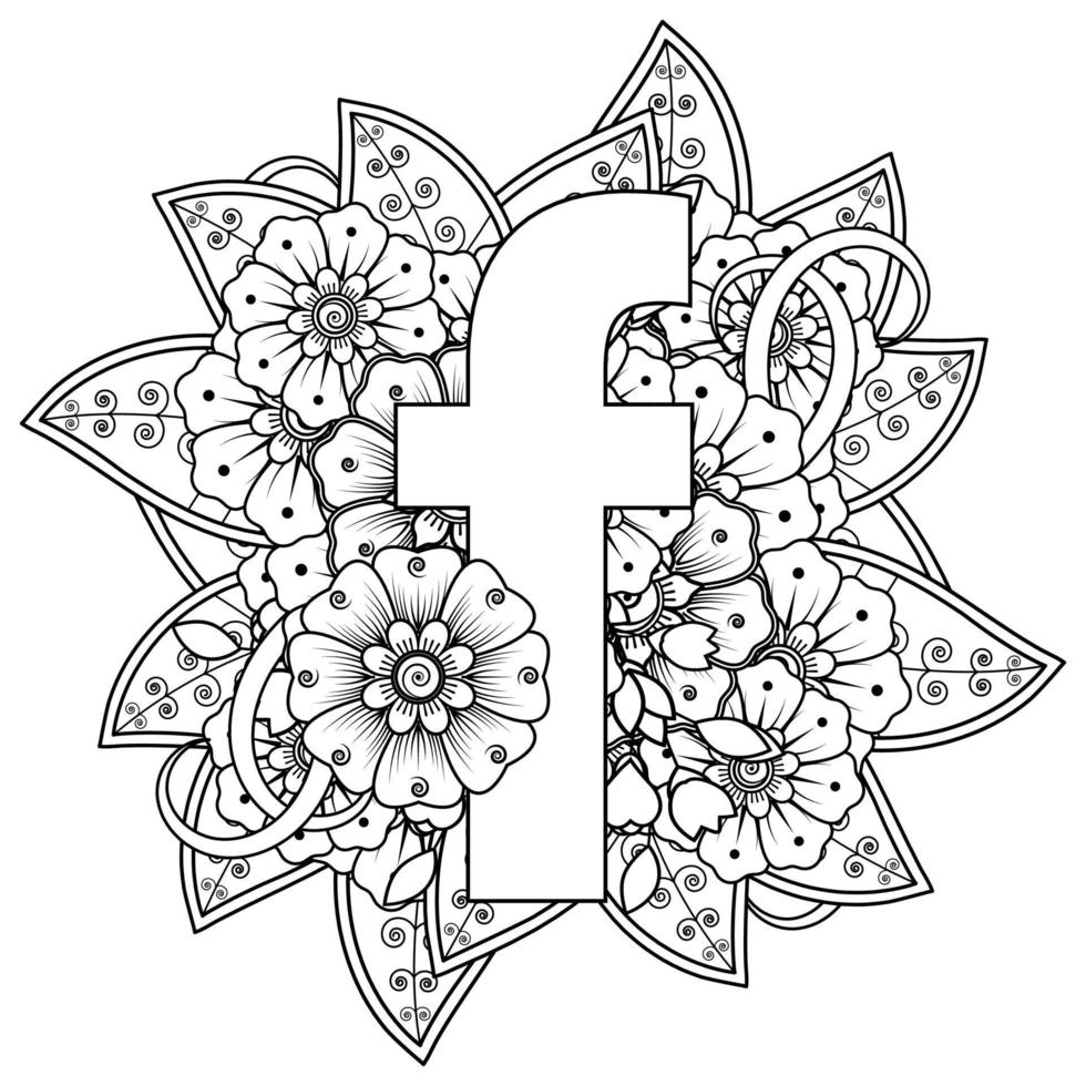 Letter F with Mehndi flower. decorative ornament in ethnic oriental vector