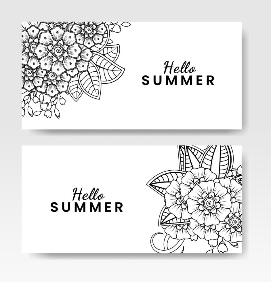 Hello Summer banner template with mehndi flower vector