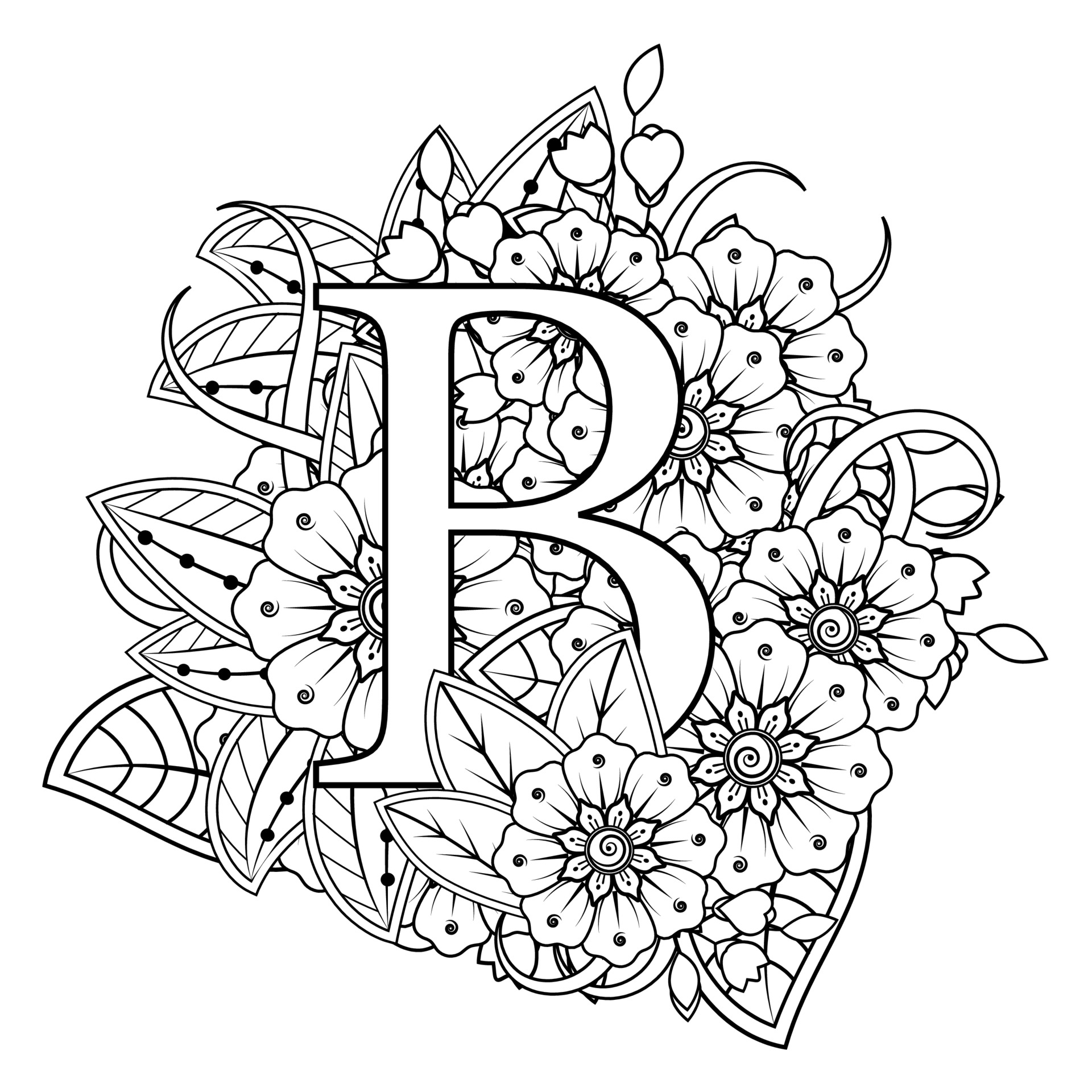 Letter B with Mehndi flower. decorative ornament in ethnic oriental ...