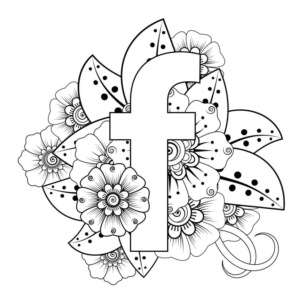 Letter F with Mehndi flower. decorative ornament in ethnic oriental vector