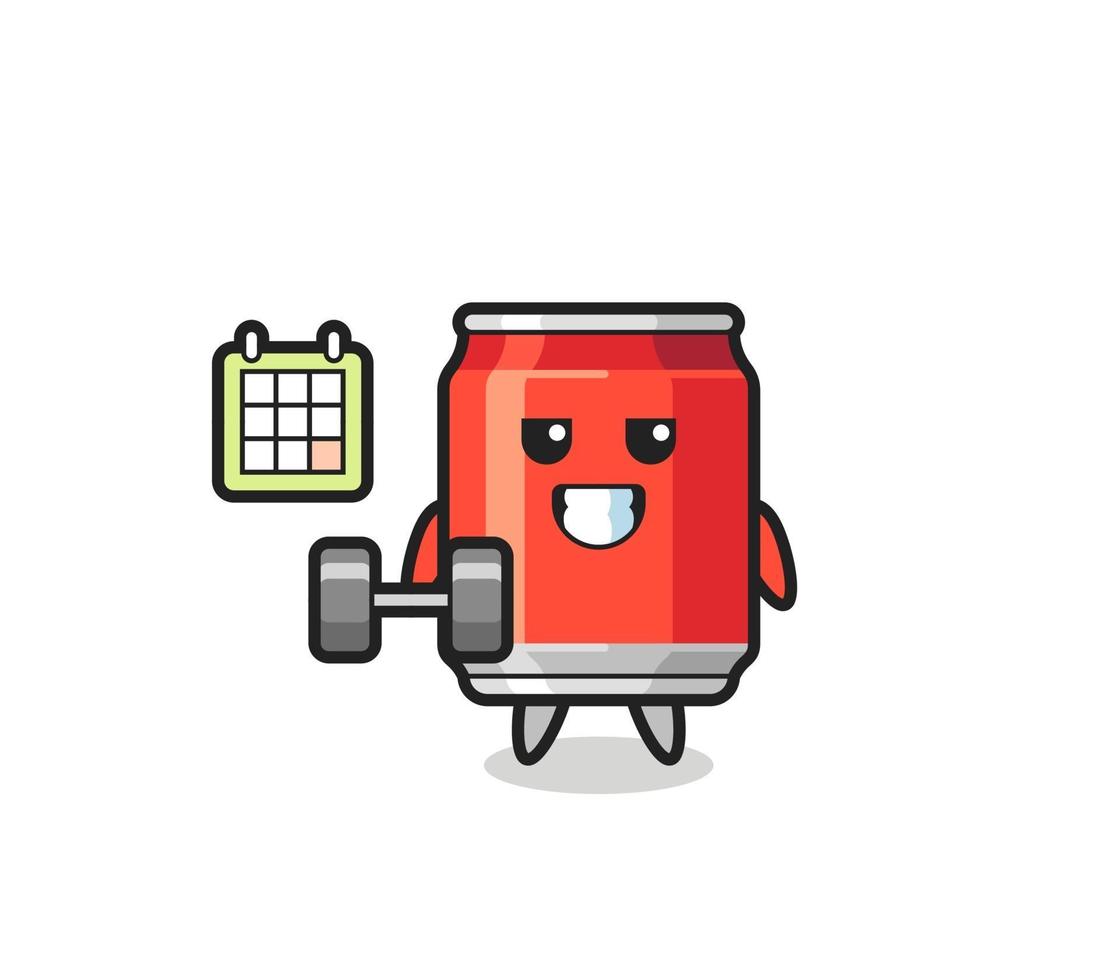 drink can mascot cartoon doing fitness with dumbbell vector