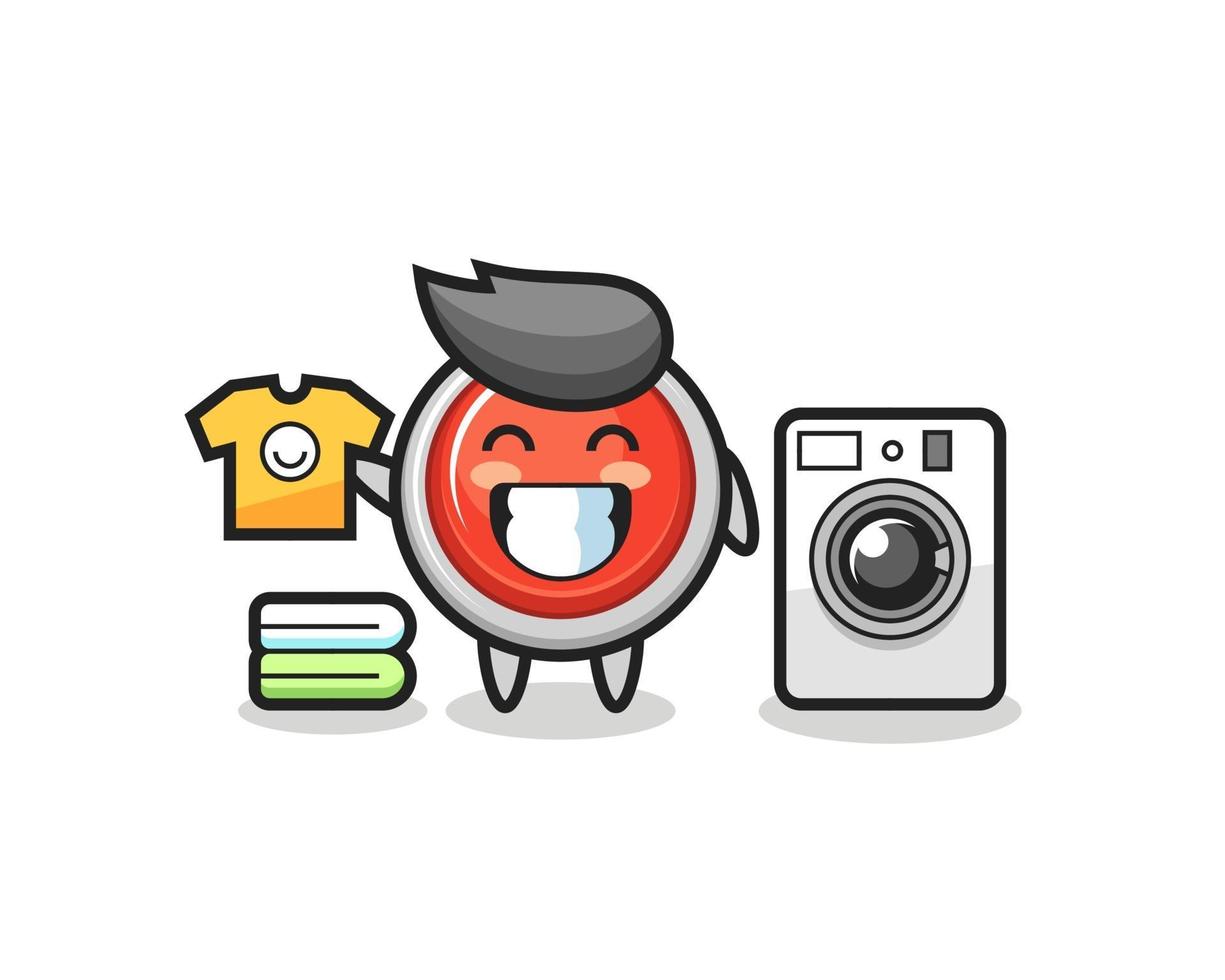 Mascot cartoon of emergency panic button with washing machine vector