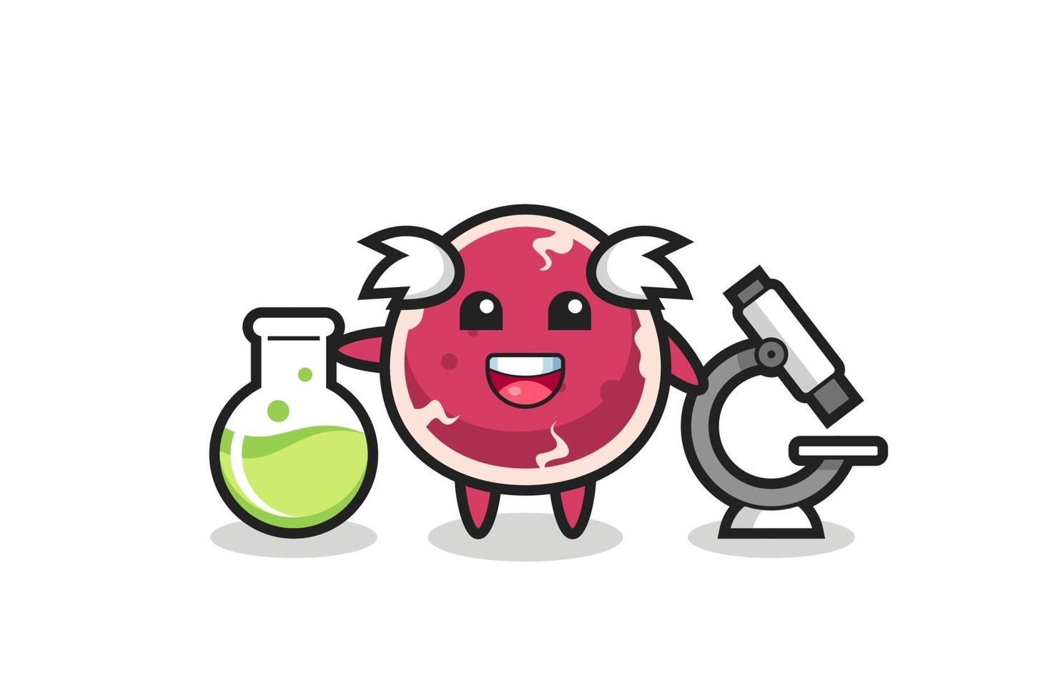personaje mascota de la carne de res como científico vector