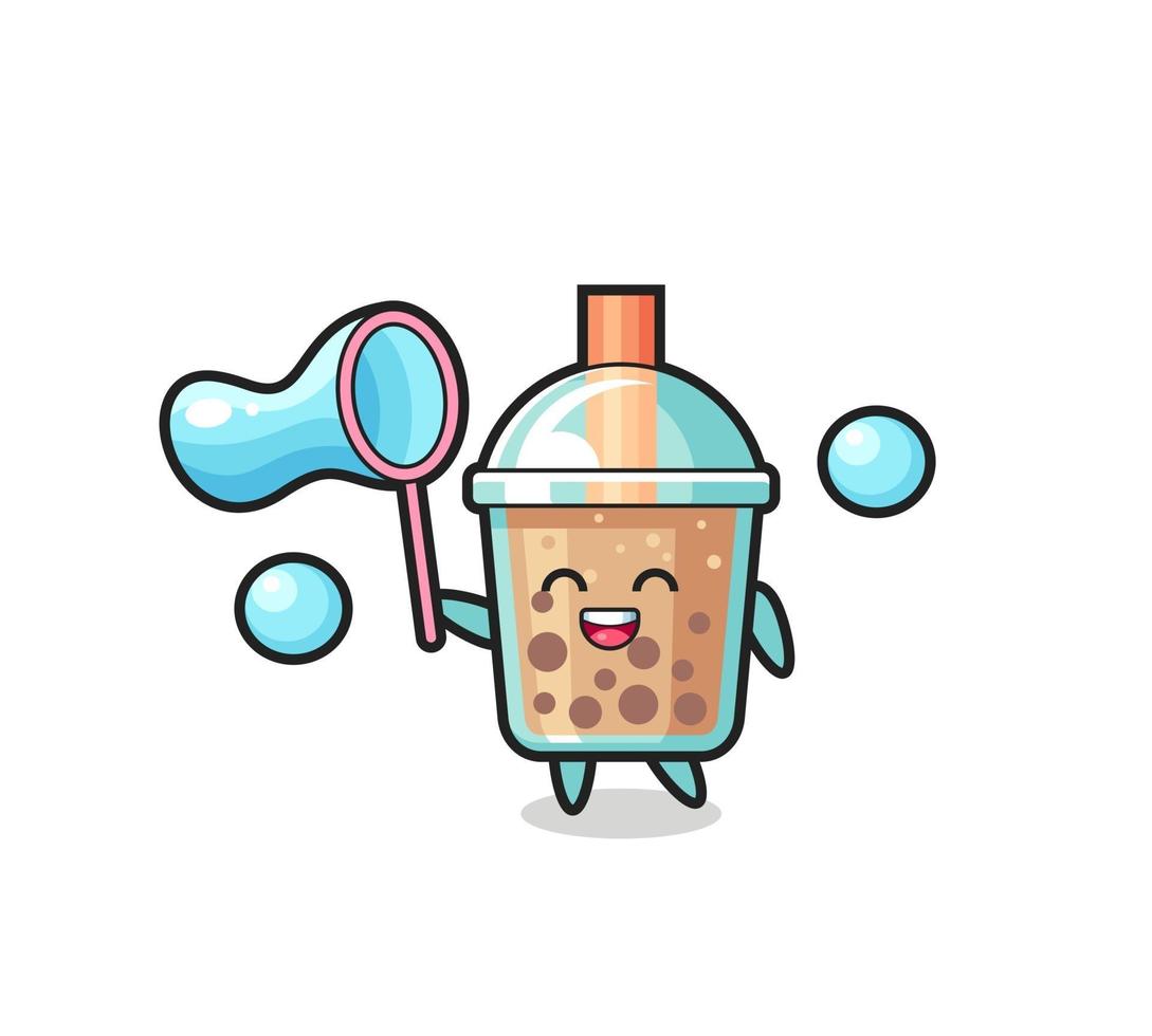 happy bubble tea cartoon playing soap bubble vector
