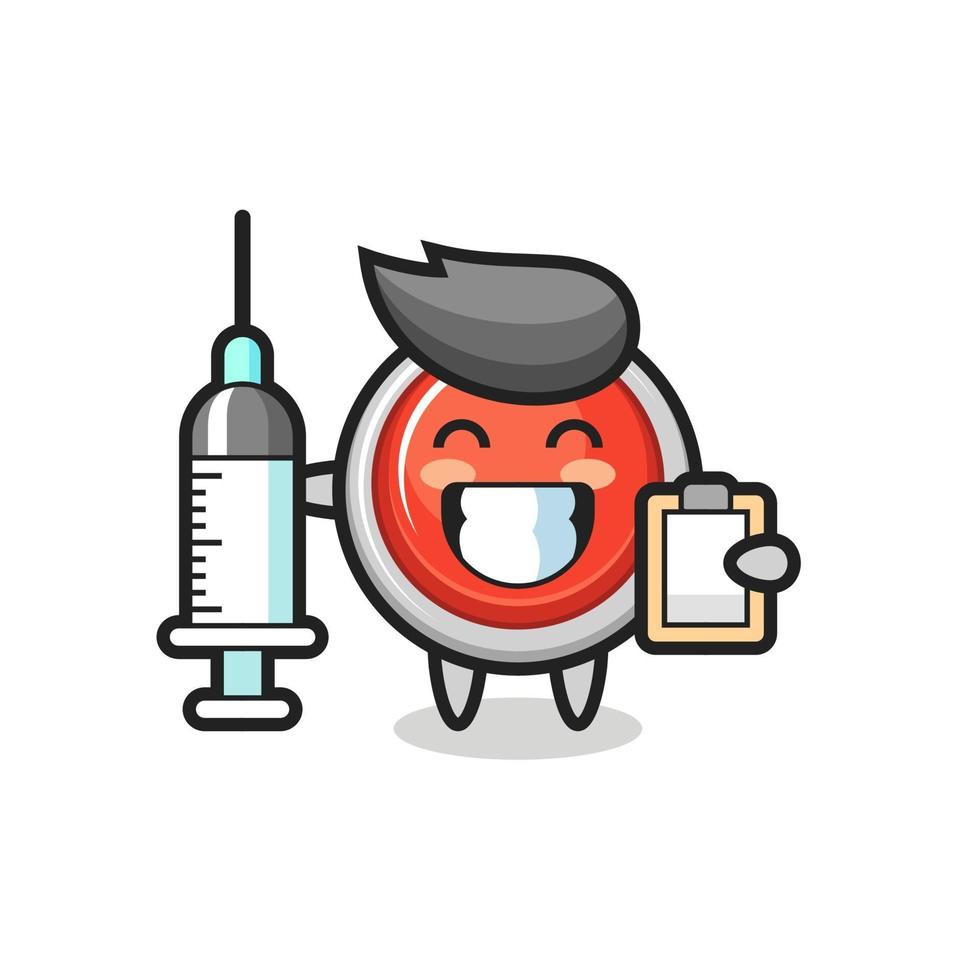 Ilustración de mascota del botón de pánico de emergencia como médico vector