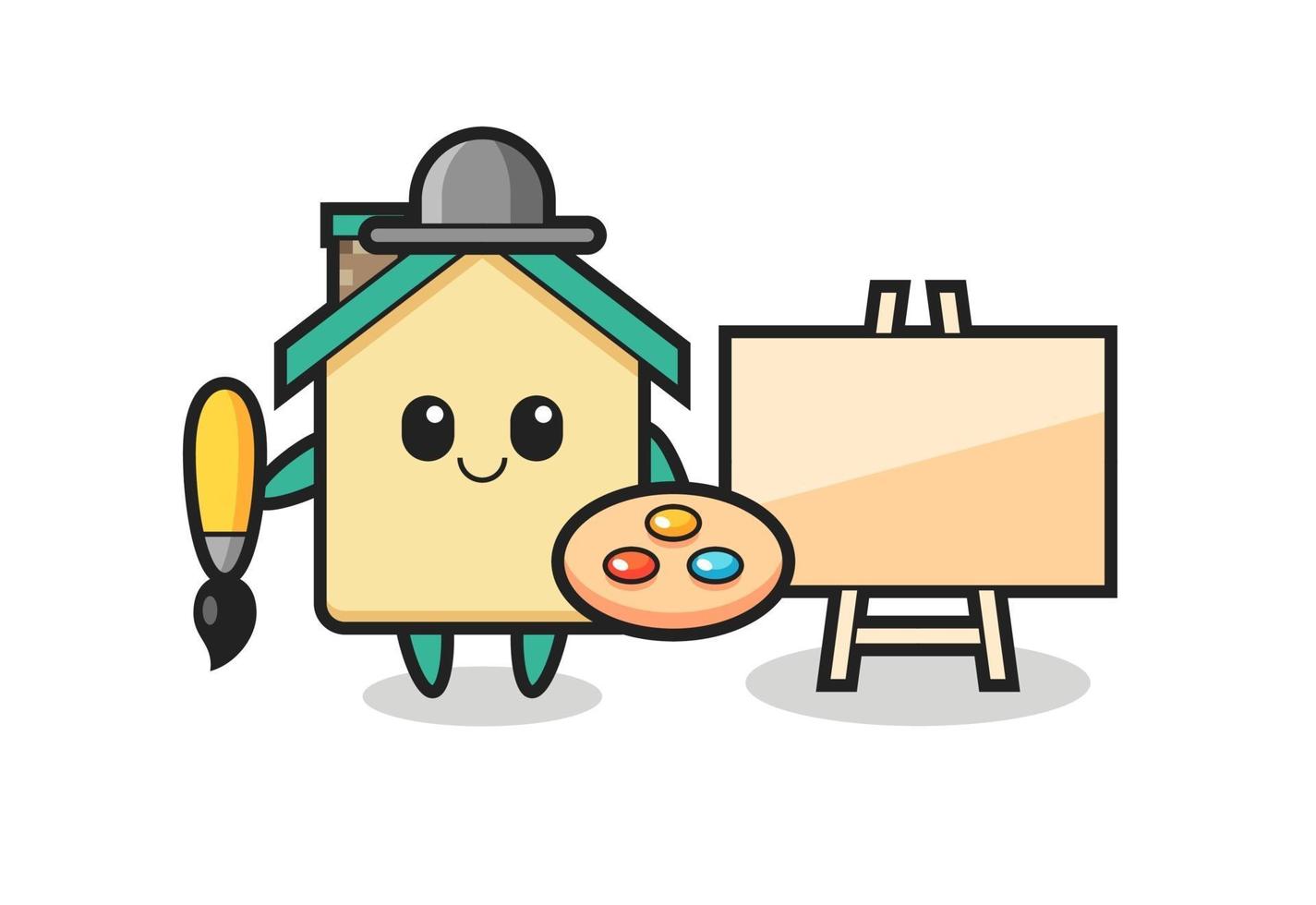 Ilustración de la mascota de la casa como pintor. vector