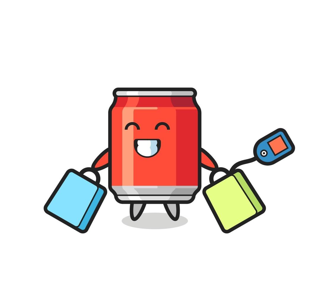 drink can mascot cartoon holding a shopping bag vector