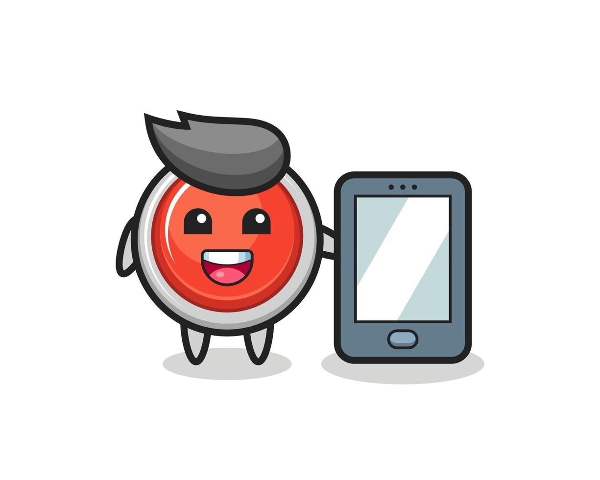 emergency panic button illustration cartoon holding a smartphone vector