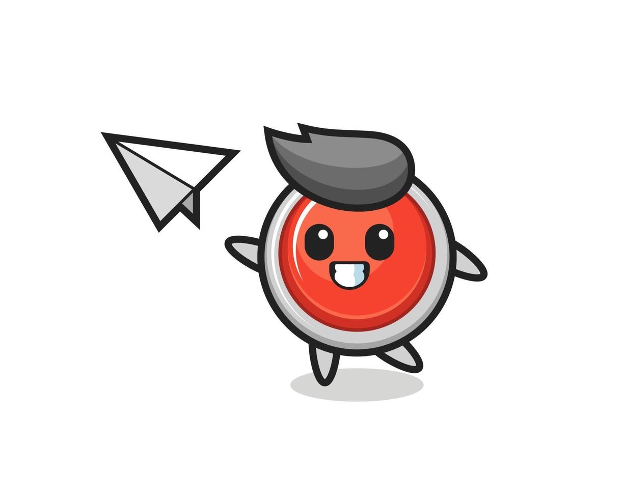 emergency panic button cartoon character throwing paper airplane vector