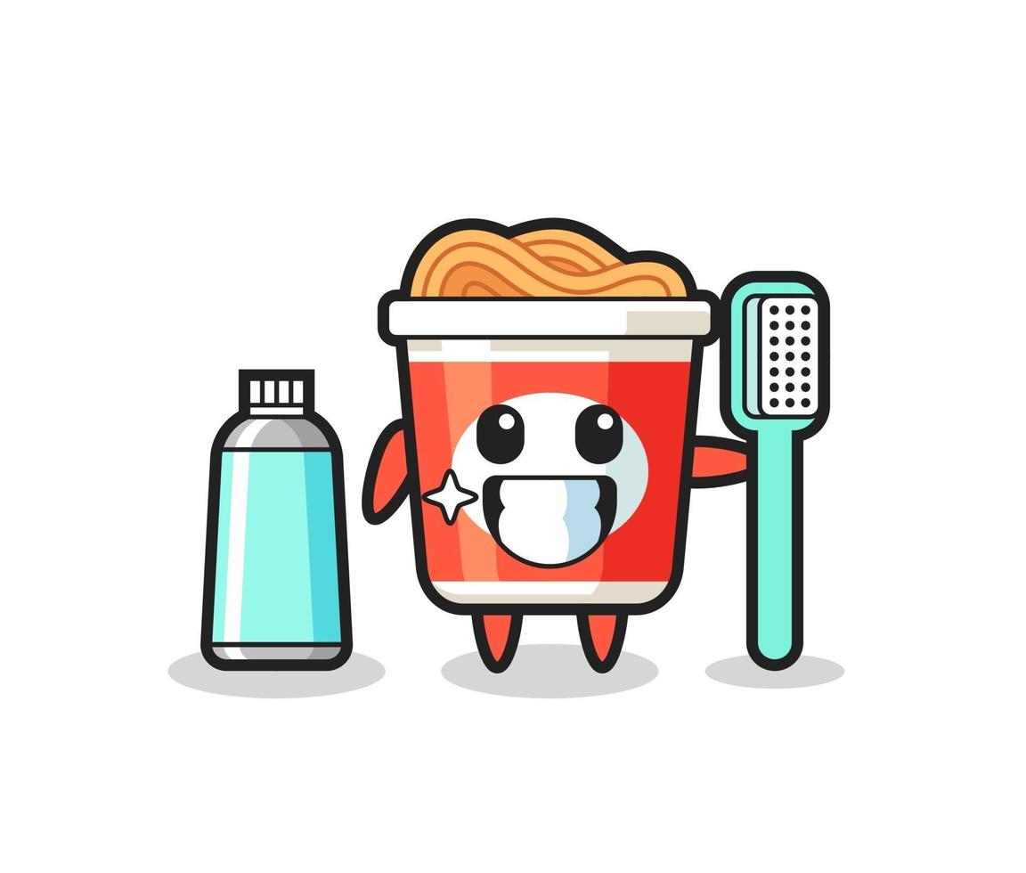 Ilustración de mascota de fideos instantáneos con un cepillo de dientes vector