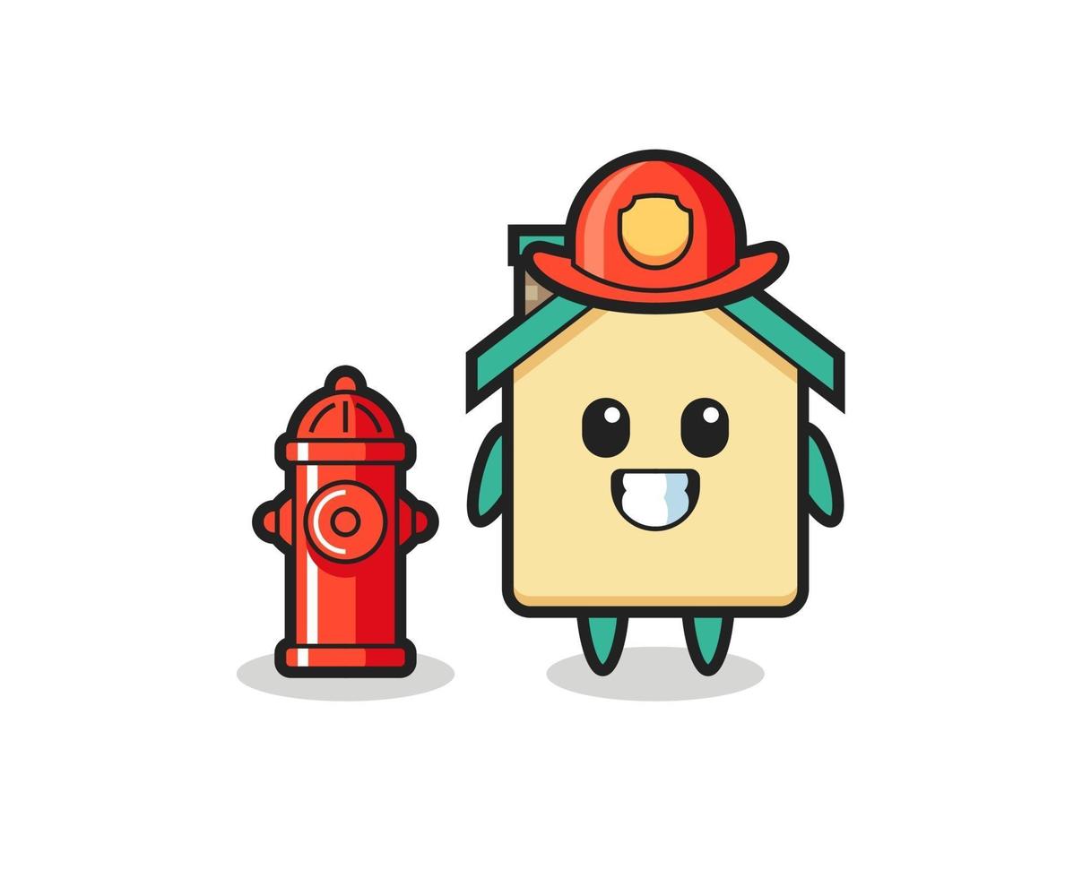 personaje de mascota de la casa como bombero. vector