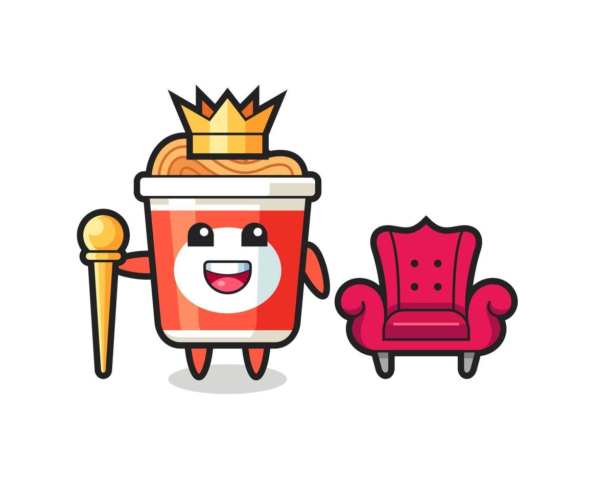 mascota de dibujos animados de fideos instantáneos como rey vector