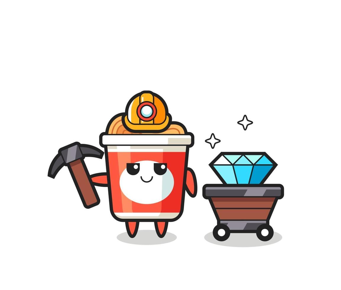 Character Illustration of instant noodle as a miner vector