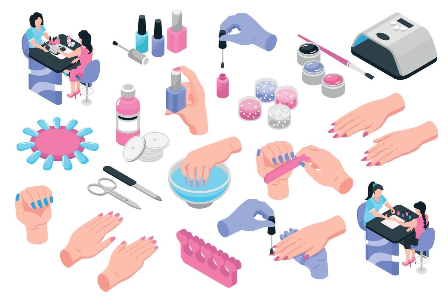 Nail Studio Isometric Icons Set vector