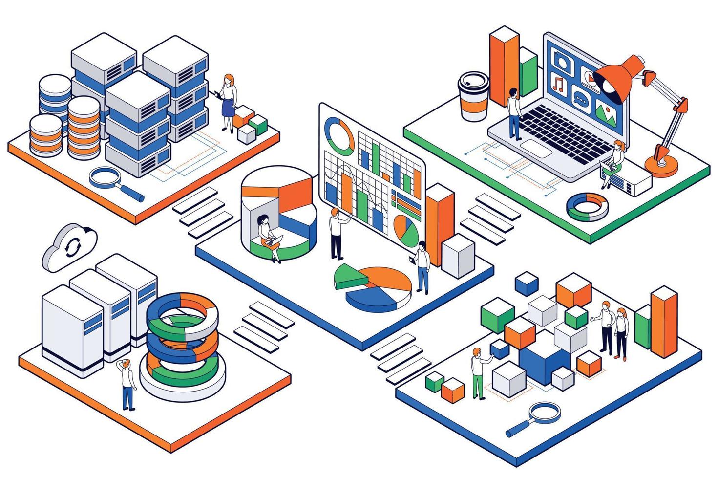 Big Data Science Analysis Isometric Set vector