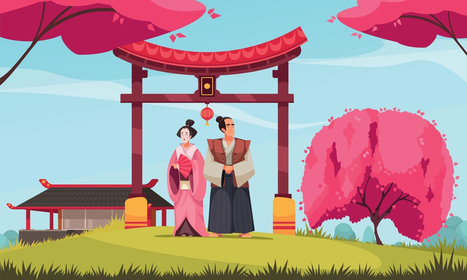 Traditional Japanese Couple Composition vector