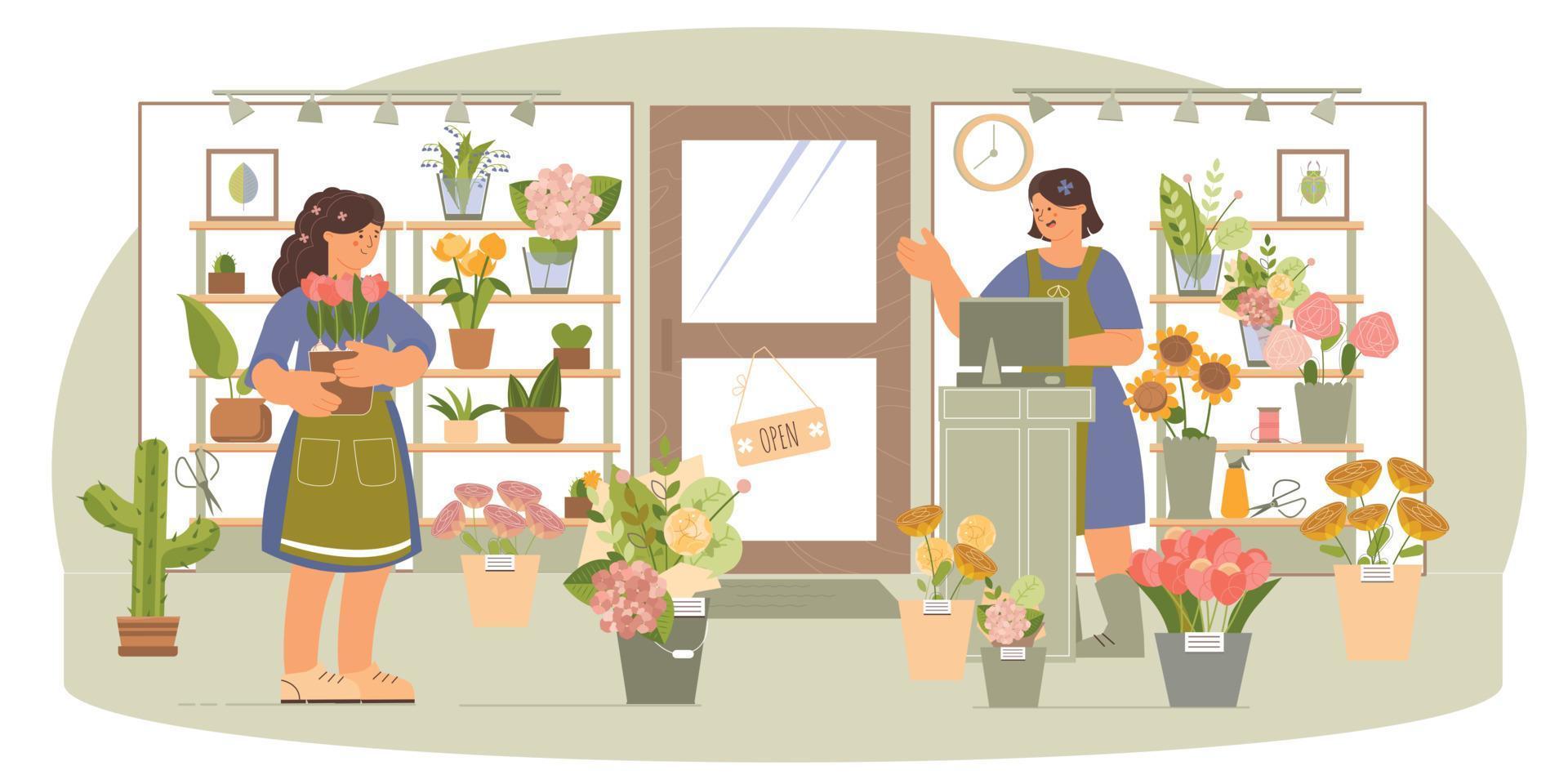 Flower Shop Flat Composition vector