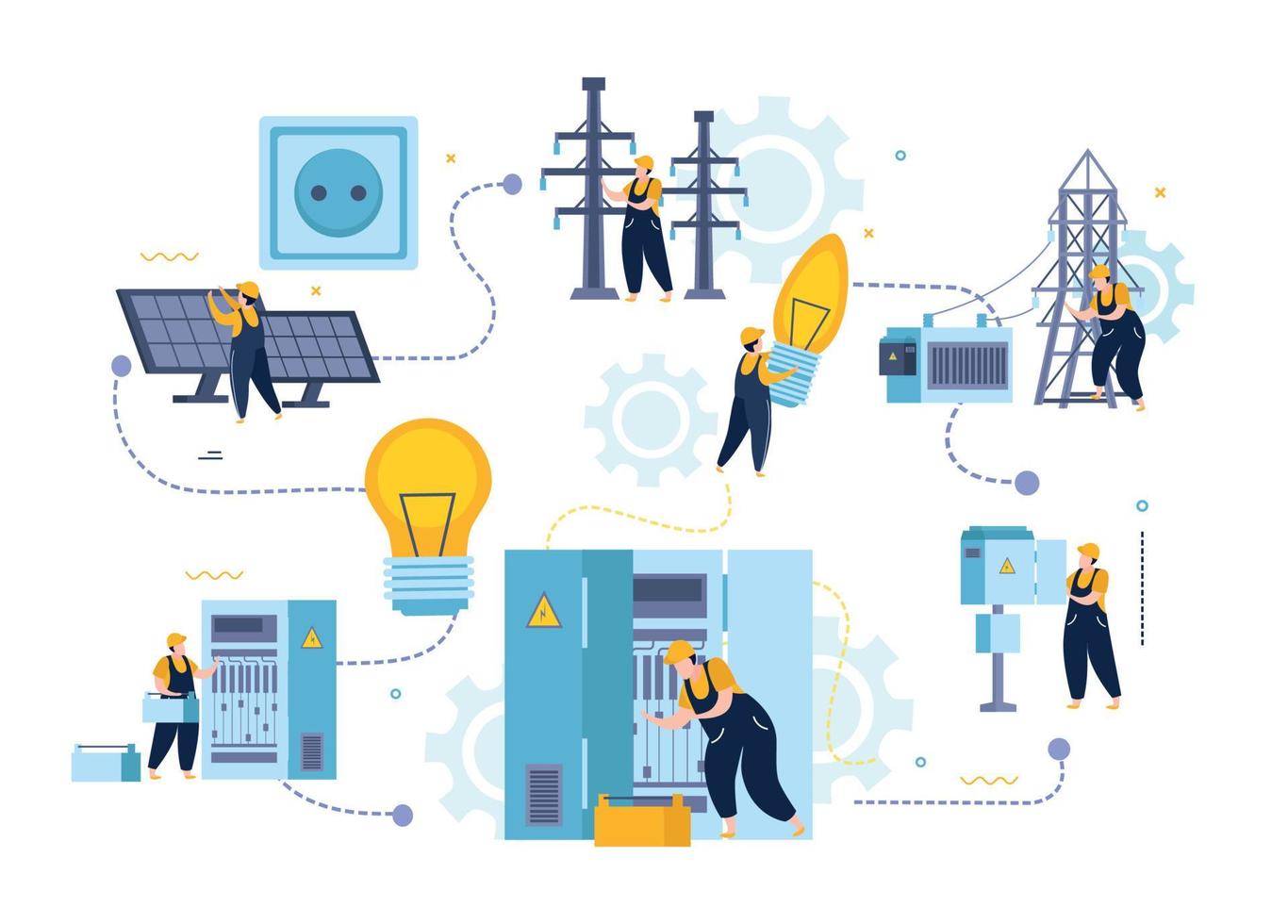 Electricity Flat Flowchart Composition vector