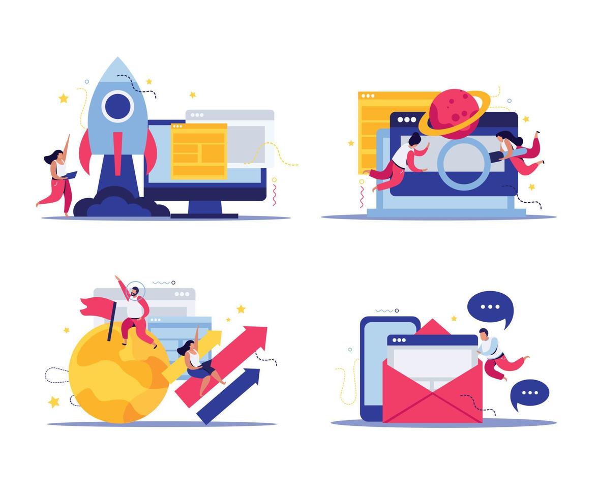 Startup Flat Compositions Set vector