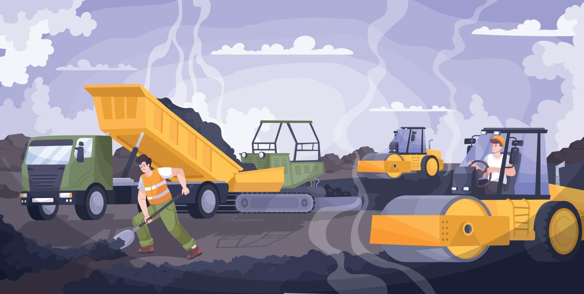 Road Paving Flat Composition vector