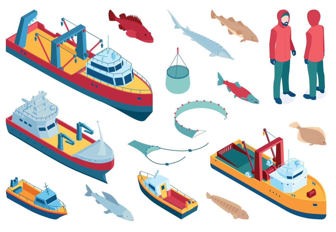 Commercial Fishing Color Set vector