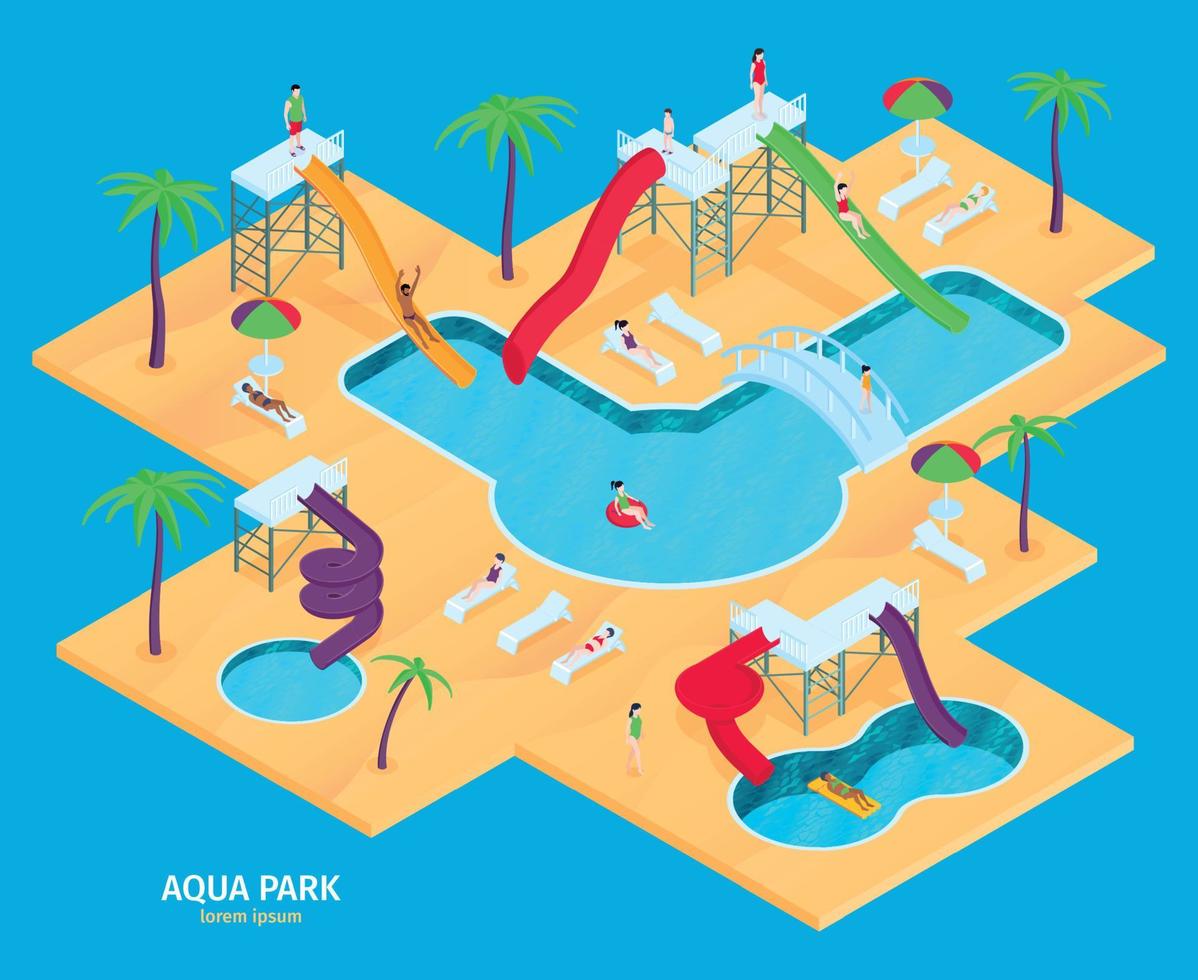 Aqua Park Isometric Composition vector