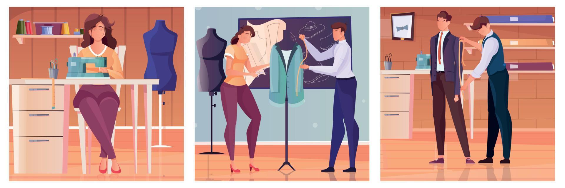 Tailoring Flat Isolated Illustrations vector