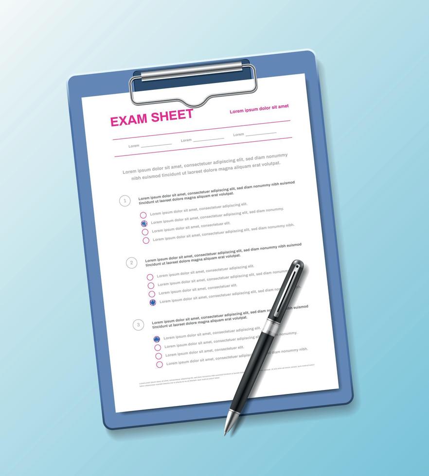 Realistic Exam Sheet Composition vector