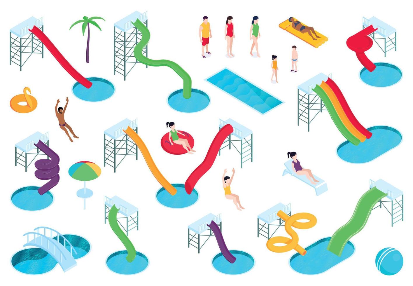 Aqua Park Isometric Composition vector