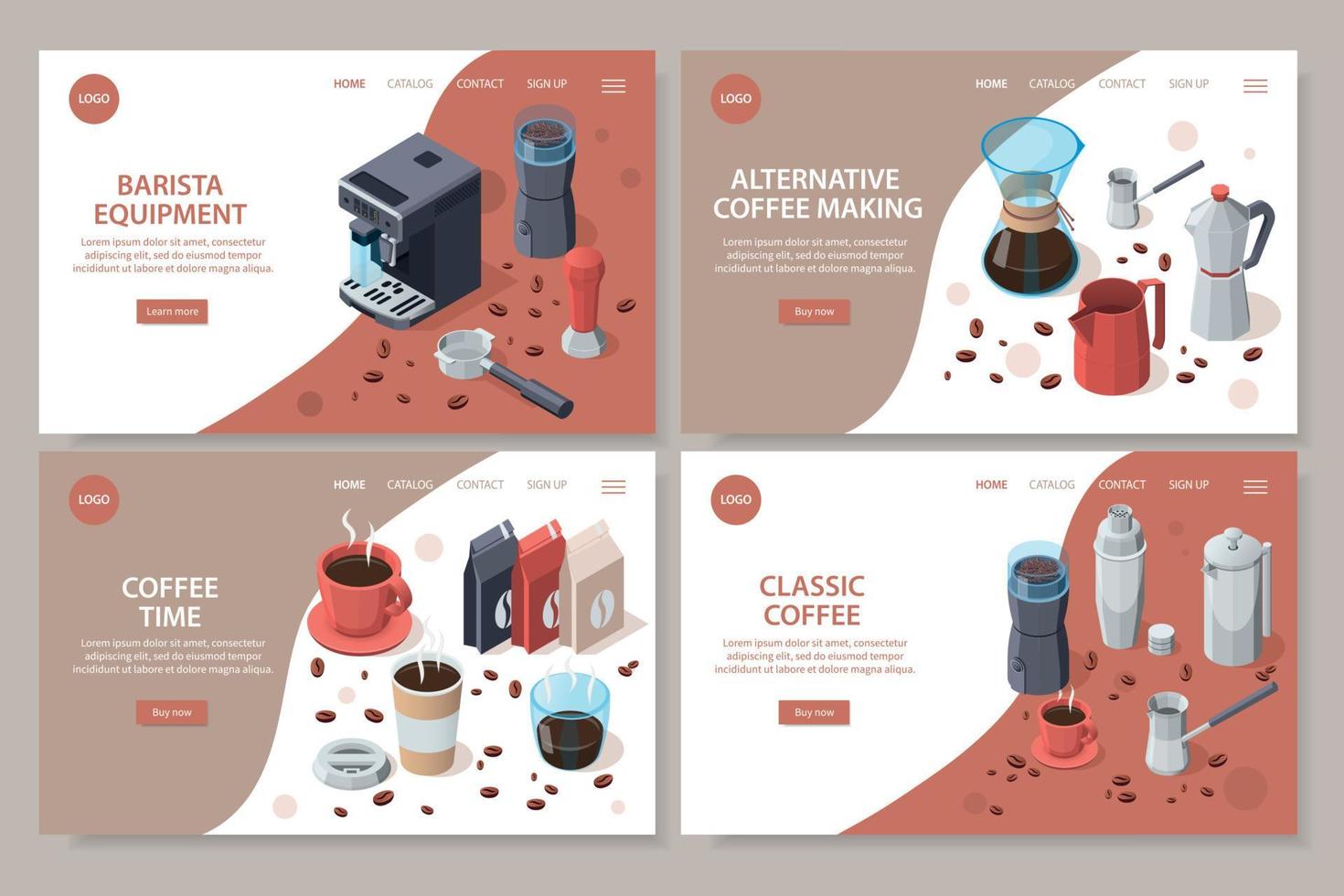 Barista Website Cards Set vector