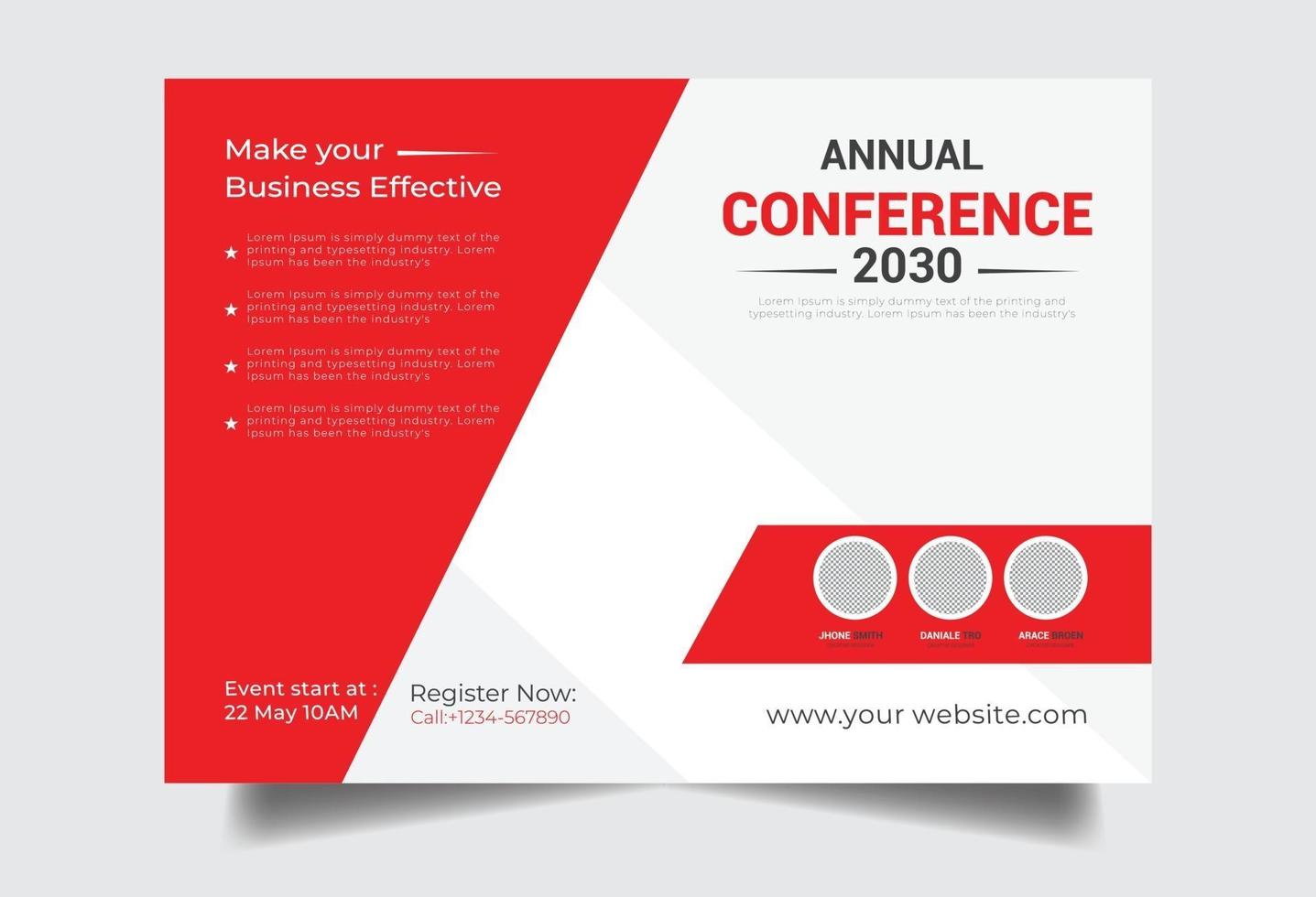 Horizontal conference flyer workshop template vector