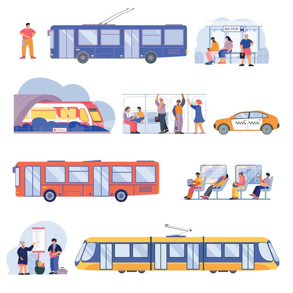 Public Transport Flat Set vector