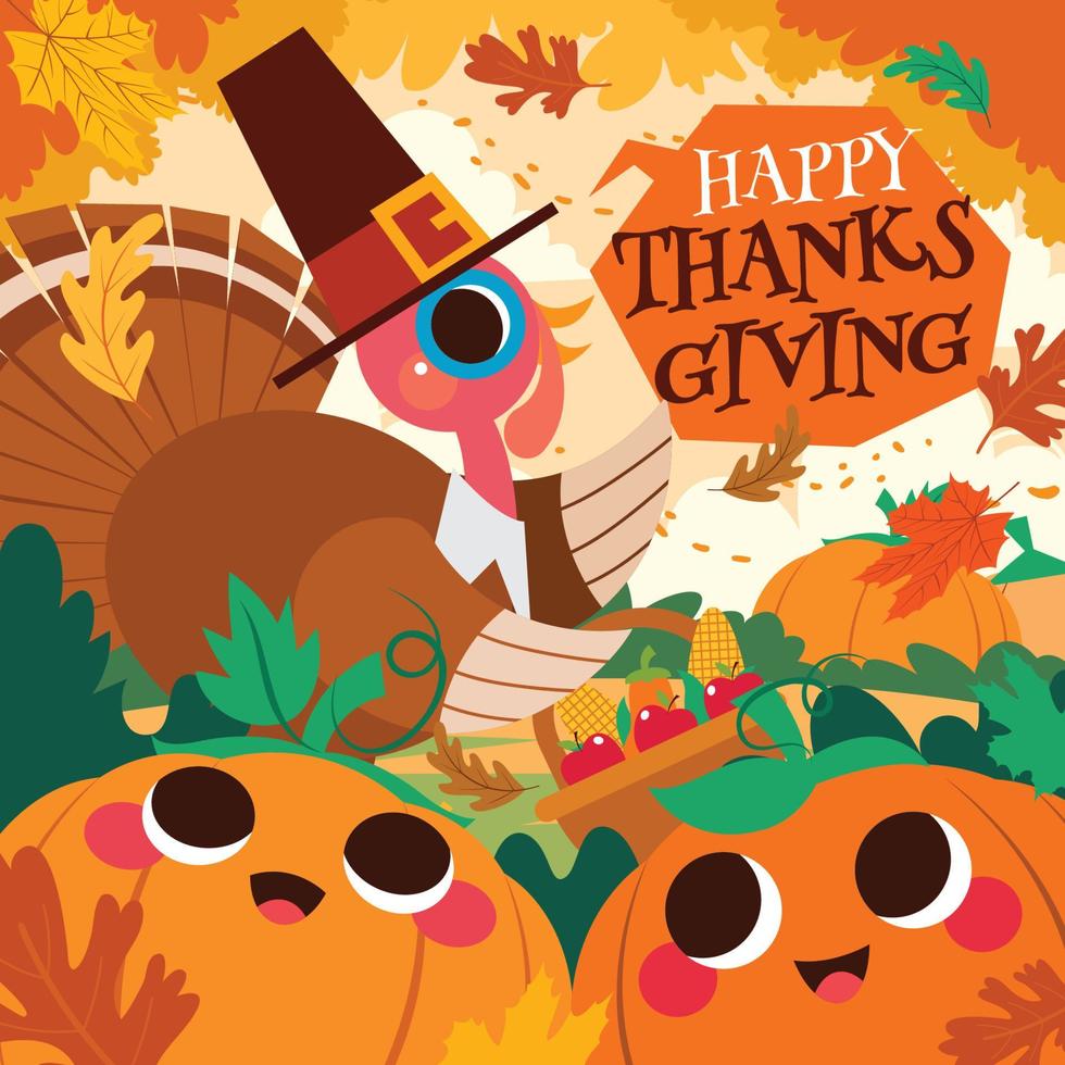 Happy Thanksgiving with Pilgrim Turkey Concept vector