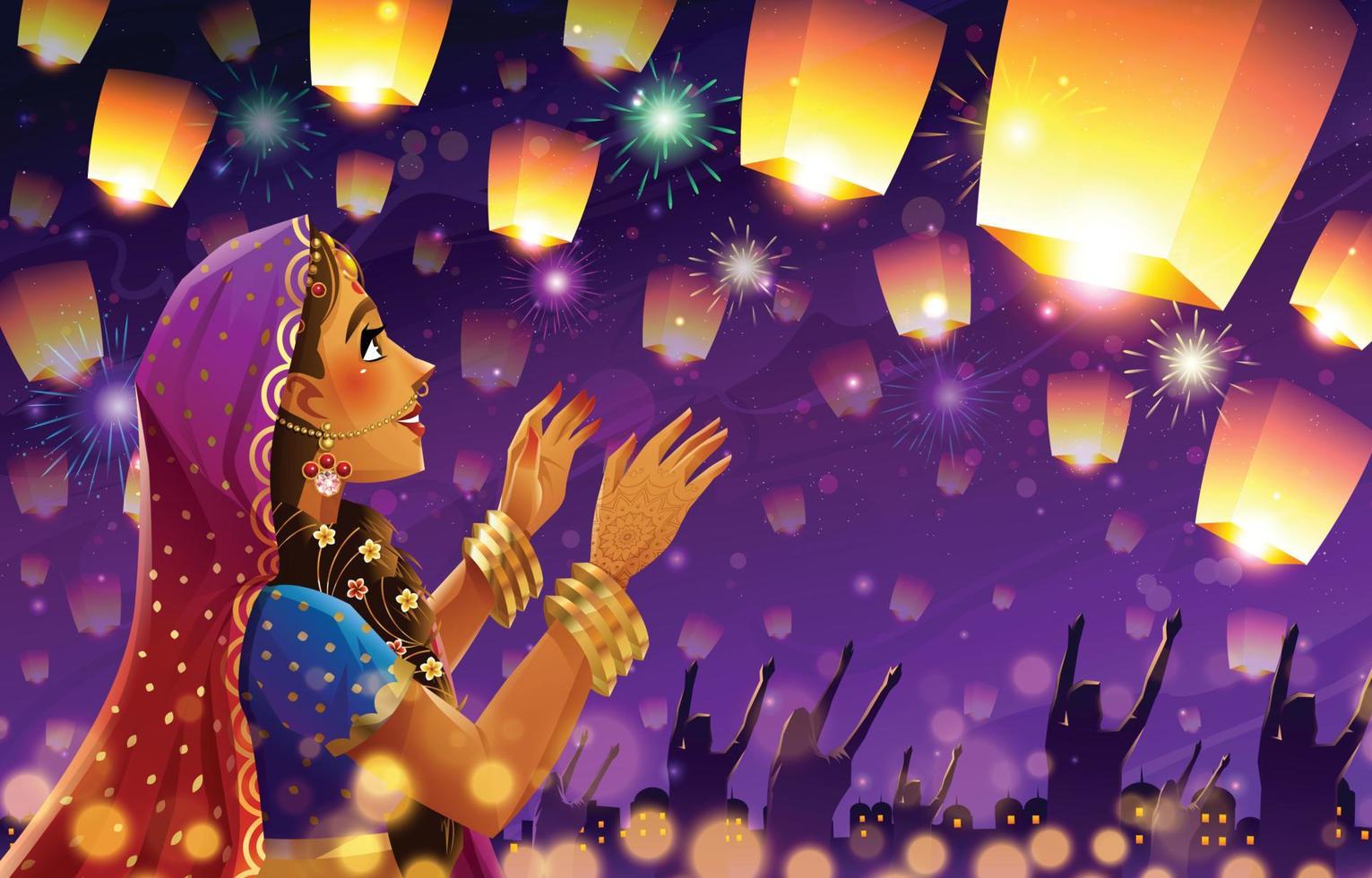 Diwali Festival of Lights with Lanterns Background vector