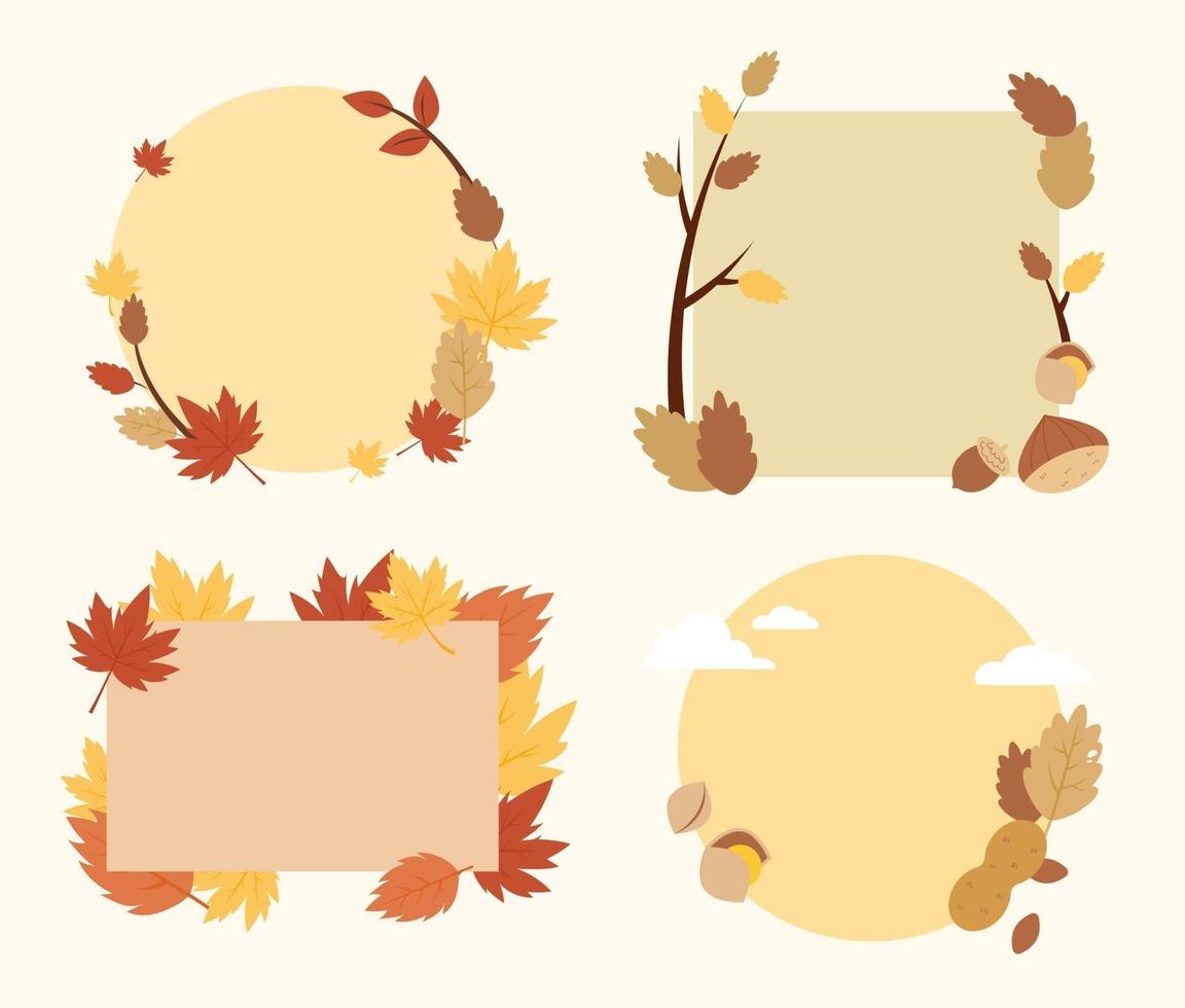 Post card decorated with autumn leaves. vector