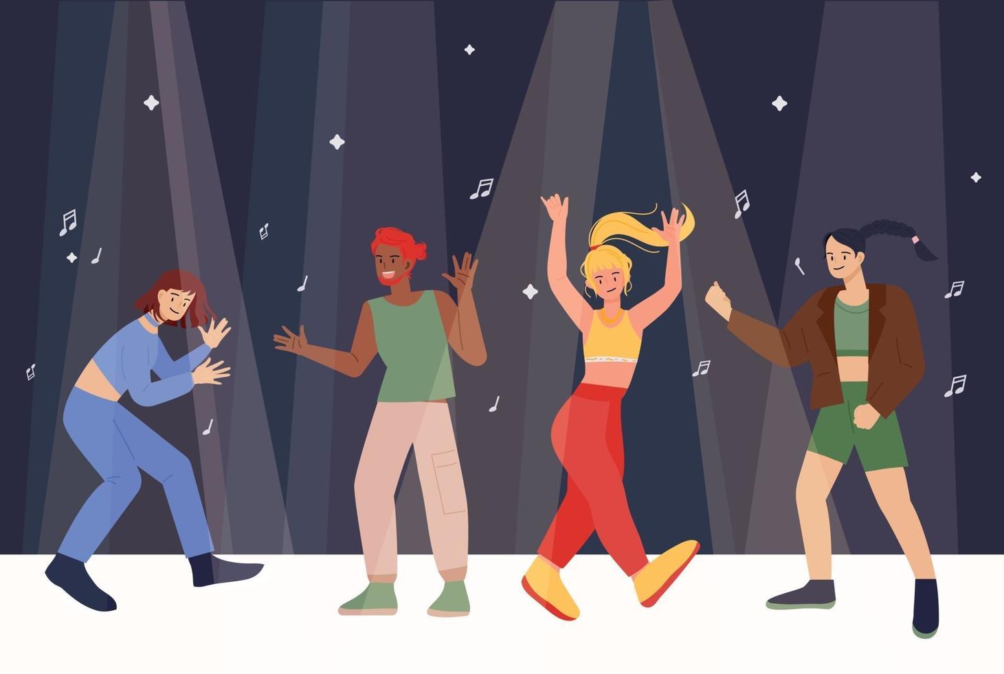 People dancing in the club. flat design style vector illustration.
