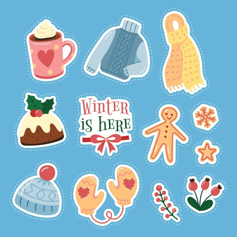 Hello Winter Stickers, Badges, Patches Decoration Set With Snow, Warm  Clothes And Christmas Tree. Vector Doodle Royalty Free SVG, Cliparts,  Vectors, and Stock Illustration. Image 66573091.