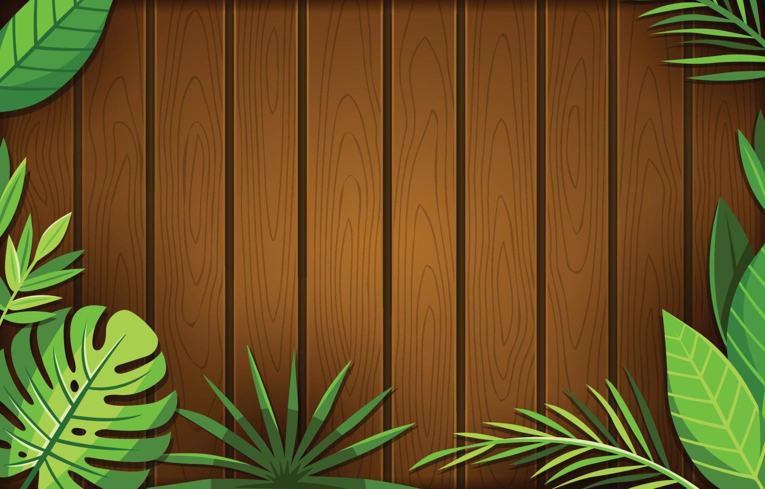 Fondo de textura de madera con hojas verdes vector