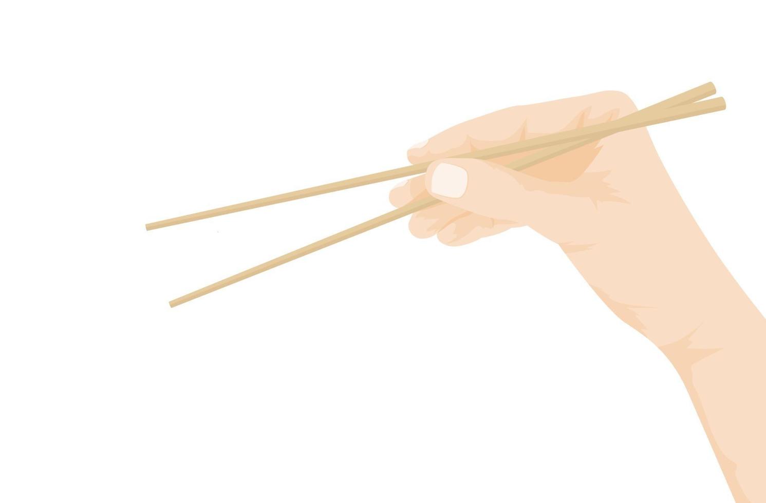 Vector illustration of hand holding chopsticks isolated