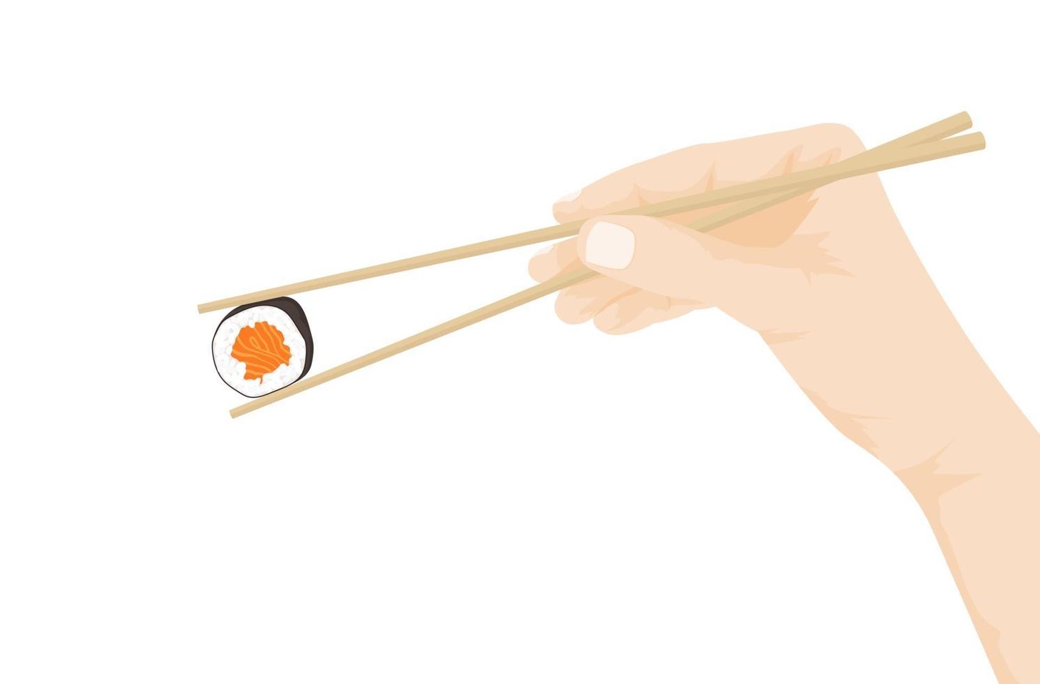 Vector illustration of hand holding chopsticks. Sushi vector